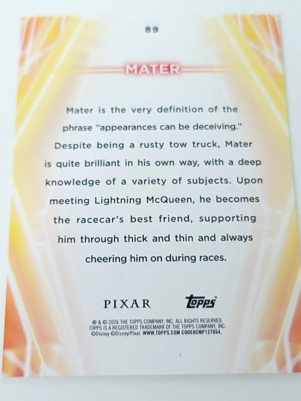 Tow Mater Topps 2026 Disney Neon Holo Parallel Refractor Limited 015/199 - Picture 4 of 4